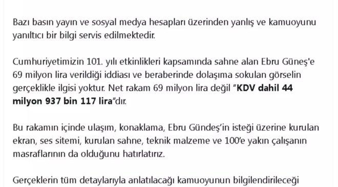 Ebru Güneş’e 69 Milyon Lira İddiası Yalanlandı